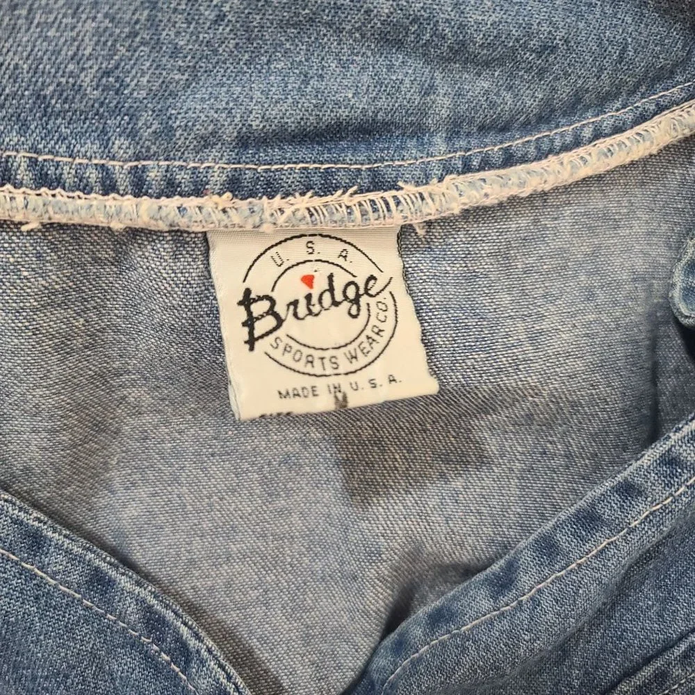 Bridge Vintage 90s Womens Sz M Floral Embroidered Denim Pearl Shirt Jacket Rodeo - Picture 7 of 9